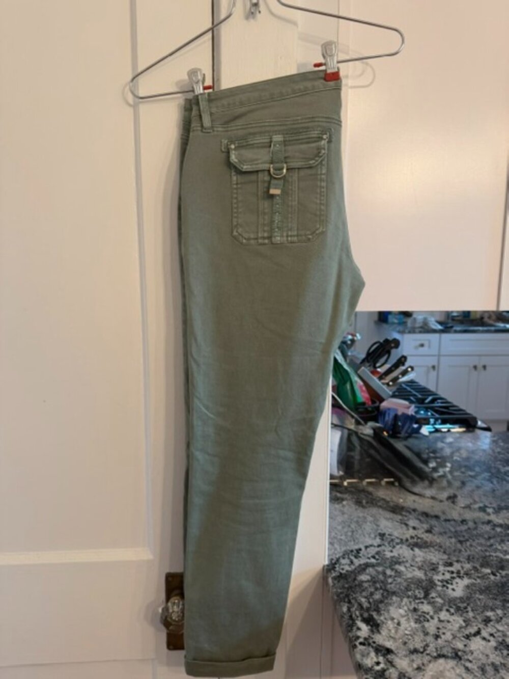 WHBM - JEWELED OLIVE CARGO PANTS, SIZE 6R